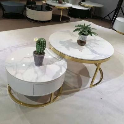 Luxury Round Coffee Table Sets Living Room Stainless Steel Furniture Marble Side Table