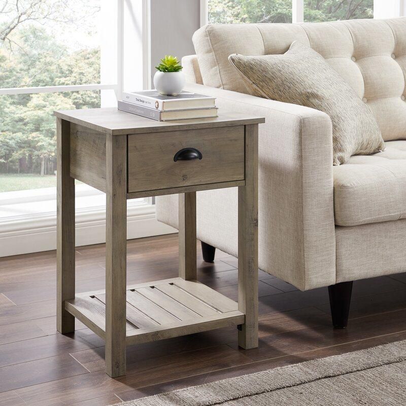 Home Furniture Set Gray Wash End Table Coffee Tables with 1 Drawer and Storage Shelf