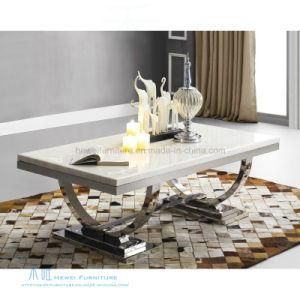 Solid Marble Top Strong Metal Base Coffee Table (HW-617T)
