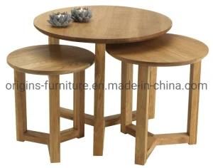 Round Solid Oak Coffee Table Set