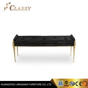 Livingroom Bedroom Furniture Metal Frame Bench Stool in Velvet Upholstered