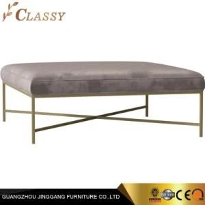 Tufted Square Fabric Velvet Ottoman Bench Sofa with Stainless Steel Legs