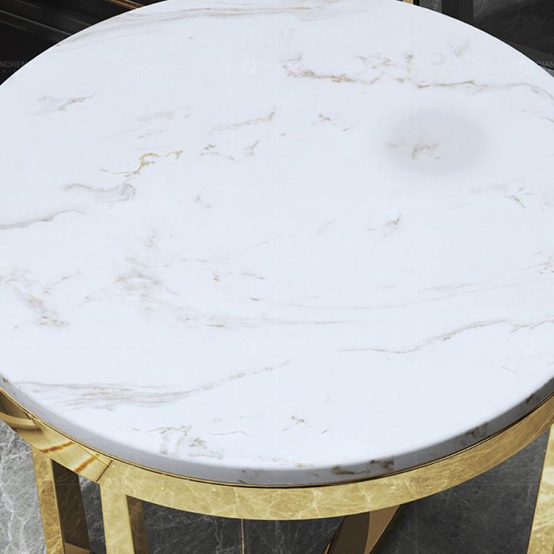 White Marble Top Gold Stainless Steel Modern Sidetable