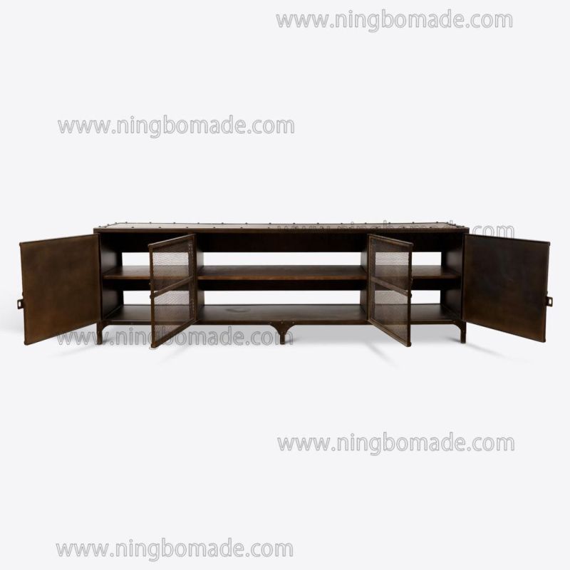 Vintage Industrial Style Furniture Gun Grey Iron Wood Shelf Inside Industry Tool TV Stand