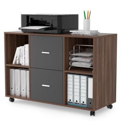 Mobile Filing Cabinet with 2 Drawers and 4 Open Storage Cabinets, , Walnut-Dark Gray