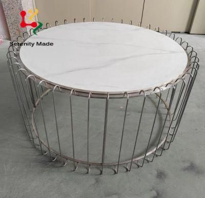 High-Quality Home Furniture White Marble &amp; Metal Base Circle Round Living Room Coffee Side Tea Table