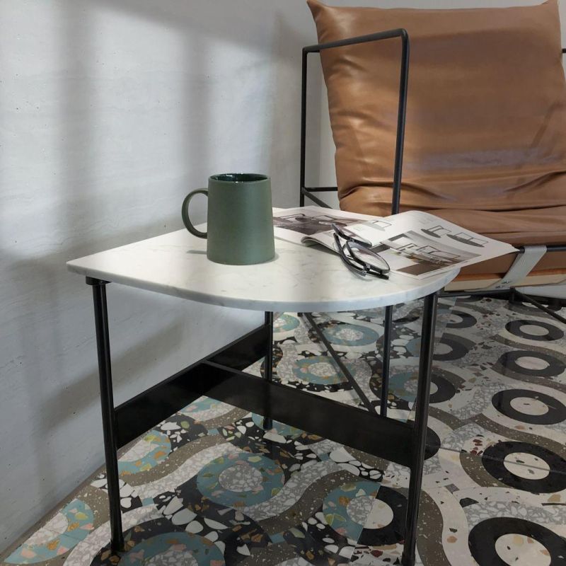 Living Room Bedroom Designed Round Marble Stainless Steel Side Table