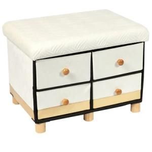 Knobby Velvet Fabric Storage Ottoman Bench Stool with Drawer