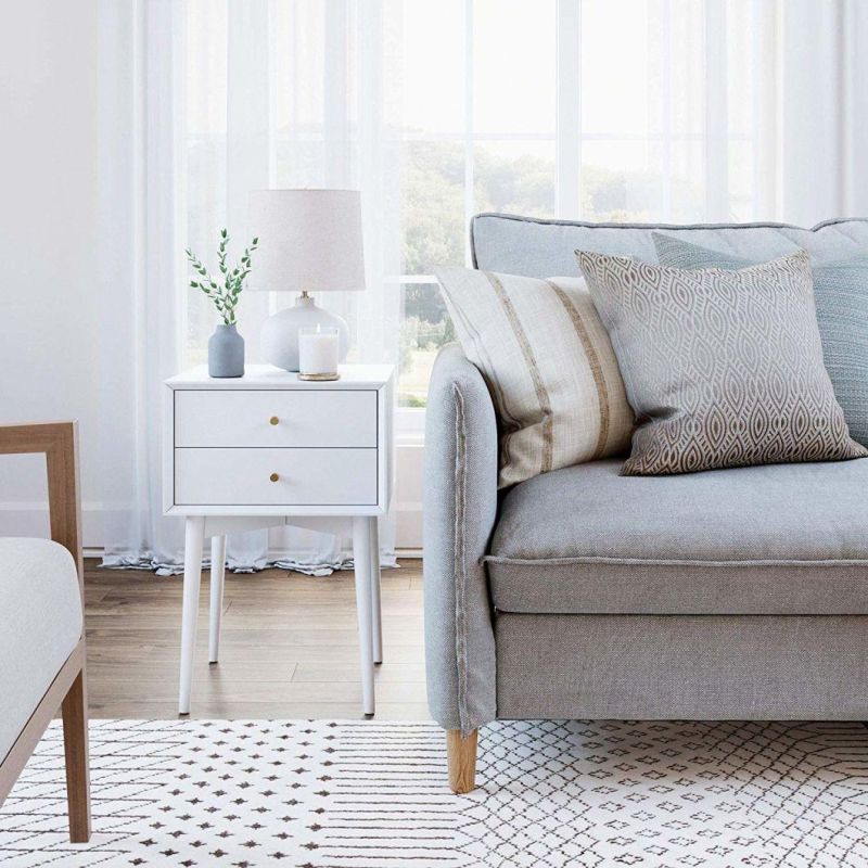 White High Leg Side Tables 2-Drawer Storage Space