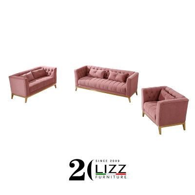 New European Style Home Furniture Chesterfield Pink Velvet Fabric Sofa