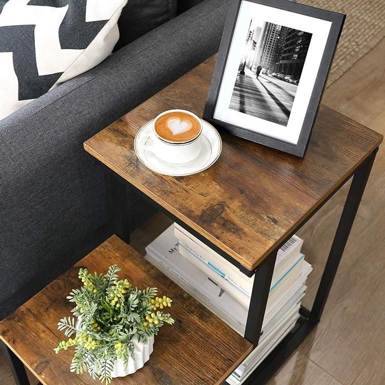 Living Room Metal Industrial Design Nightstand Small Side End Table with 2 Surfaces Arranged in Steps
