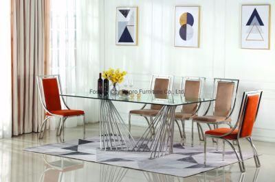 Hot Sale Modern Stainless Steel Home Furniture Clear Glass Dining Table Set