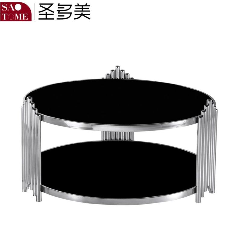 Hot Selling Stainless Steel Black Glass Surface Three Grid End Table