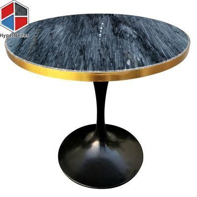 Wholesale Customized Dining Furniture Round Dark Grey Marble Coffee Top Golden Frame Black Tulip Base