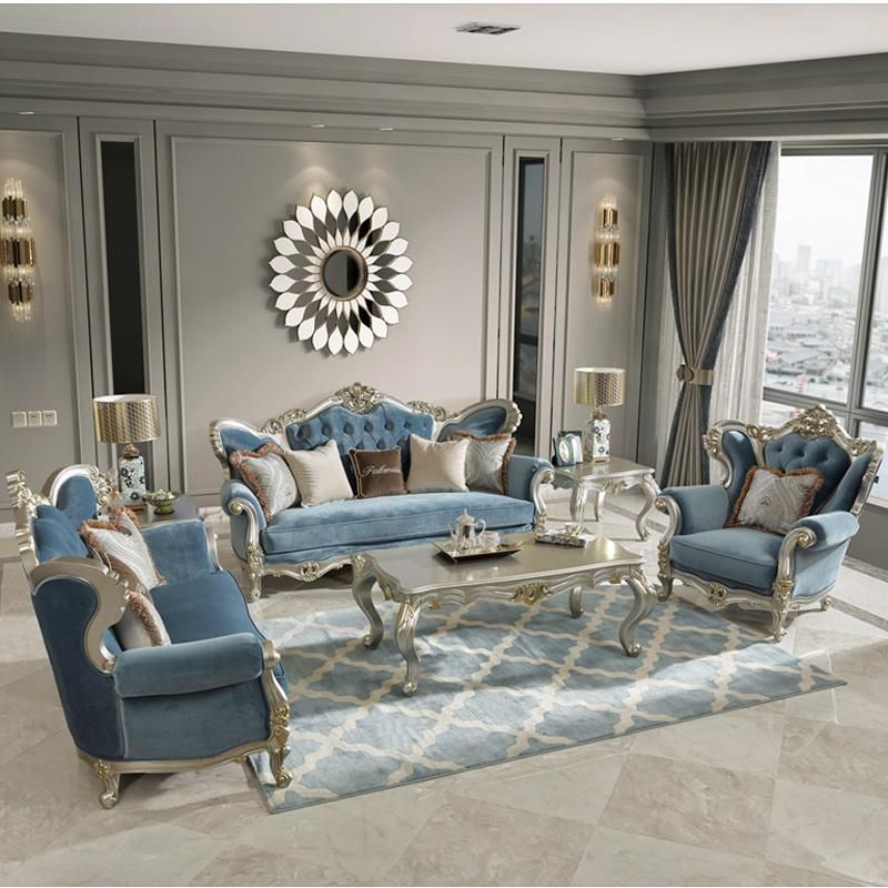 Wood Carved Classic Fabric Sofa in Optional Sofas Seats and Furniture Color