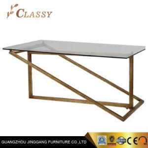 Villa Living Room Tempered Glass Coffee Table with Golden Metal Base
