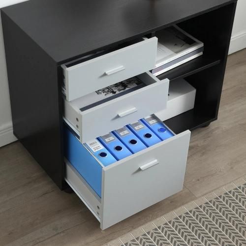 Black Oak and Dark Grey File Cabinet with Printer Stand, Metal Printer Cabinet