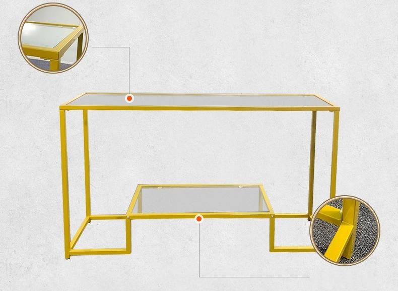 Customized Load-Bearing Double-Layer Glass and Metal Side Table 0296
