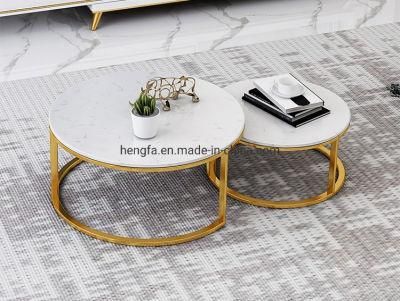 Factory Customized Home Furniture Golden Metal Frame Marble Side Tea Table