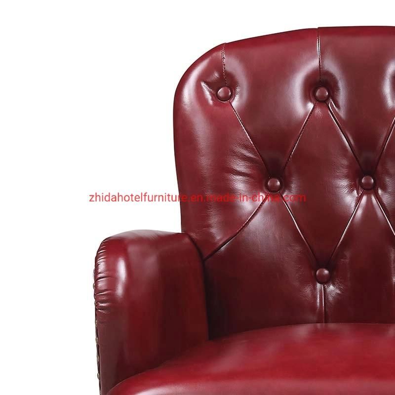 Luxury American Style Red Genuine Leather Living Room Home Chair