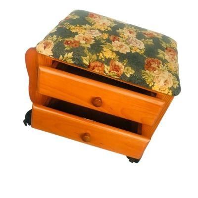Stylish Cloth Upholstered Solid Wood Living Room Bedroom Footrest Footstool Ottoman with Drawer