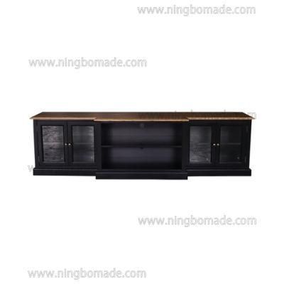 French Provincial Hunter Furniture Natural Oak Top Black Poplar Wood Base 4 Glass Doors TV Stand