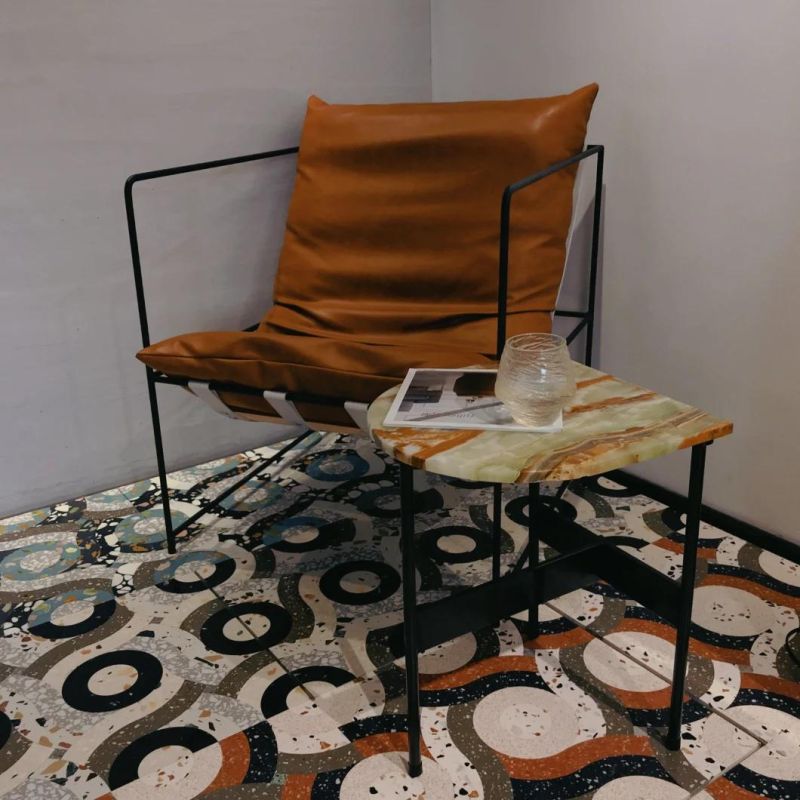 2 Piece Metal Round Tables with Marble Top for Living Room Furniture