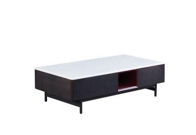 Cj-902 Coffee Table /Marble Top /MDF with Burned Oak Veneer/ Metal Coating Base