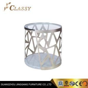 Stoving Stainless Steel Marble Glass Sofa Side Table for Living Room