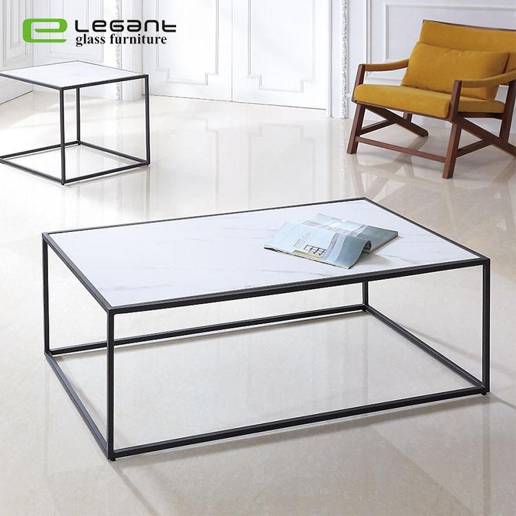 Modern Square Glass Ceramic Top Side Table for Office