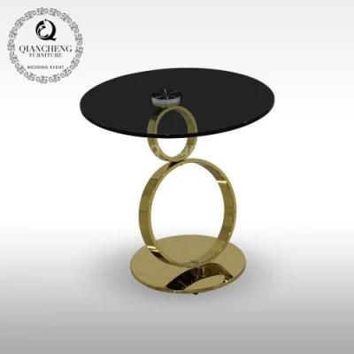 Modern Round Gold Stainless Steel Galss Side Table for Home