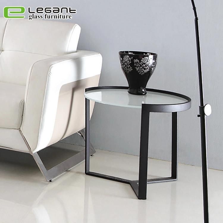 Modern Style Metal Legs Sofa Glass Side Table