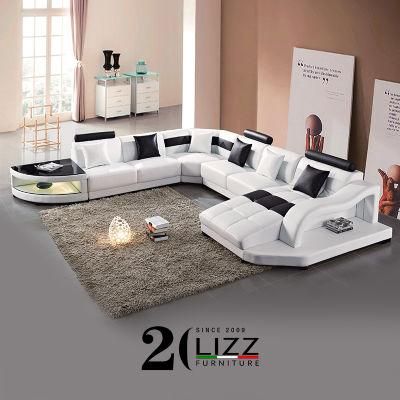 Modern Minimalist Living Room Furniture American Style U Shape Sectional Genuine Leather Sofa