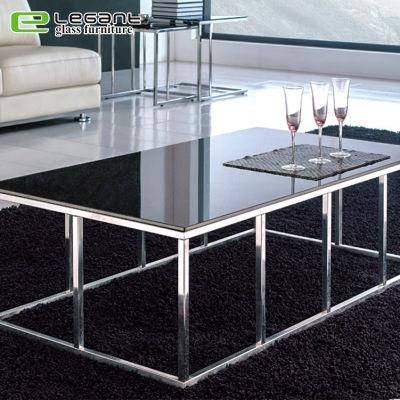 Reinforced Stainless Steel Legs Square Glass Top Coffee Table