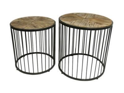 Set of 2 Samll Beside Table Round Beside Table Nature Wood Beside Table Wood and Metal Beside Table