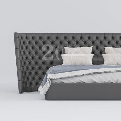 Commercial Style Nordic Simple Hotel Home Furniture Modern King Size Black Genuine Leather Bed