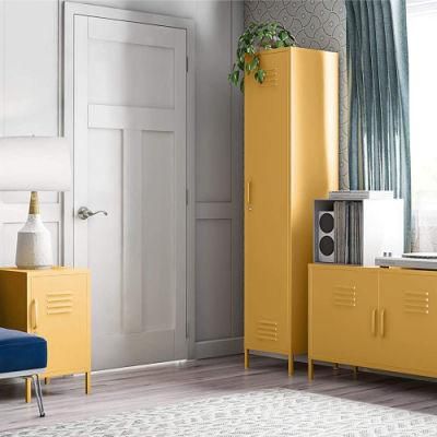 Small Ultra-Thin TV Stand Table Metal TV Stand with Swing Yellow Doors