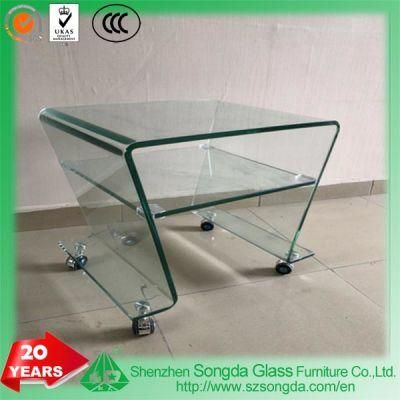 Corner Glass Coffee Table Double Layers Fashion Design Slidable by Wheels