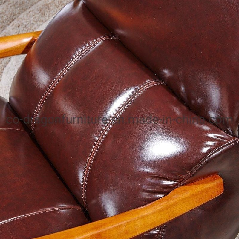 Modern Furniture Metal Legs Leather Sofa Chair with Wooden Arm