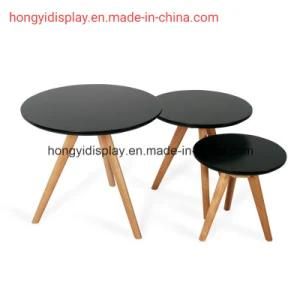 Round Tea Table with Solid Wood Leg