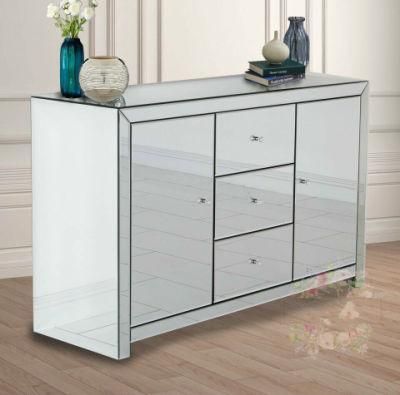 Modern Mirrored Sideboard Storage Cabinet Glass Table for Living Room
