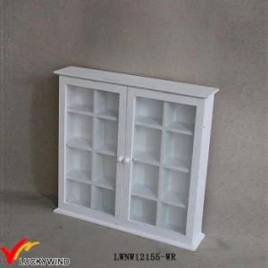 Small Vintage White 2 Glass Door Antique Wall Cupboard