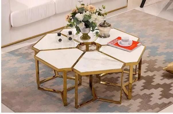 Marble Top Metal Side Coffee Table End Table for Bedside and Living