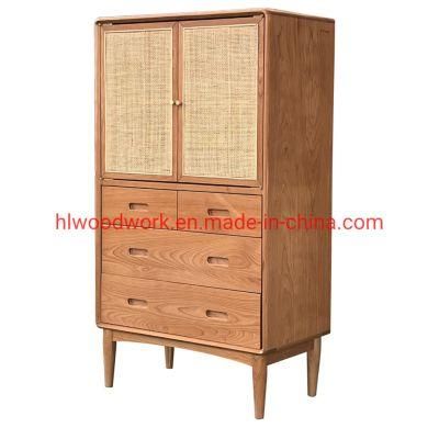 Oak Wood Cabinets with Rattan Door Natural Color Dining Room Side Cabinet