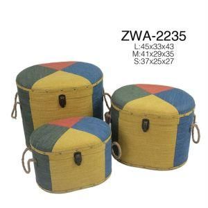 Fashion Stitching Color Fabric with Rope Handle - Storage Stool -Box-Ottoman