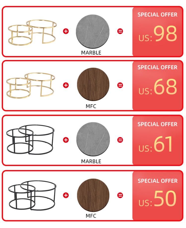 Nordic Marble Steel Metal Legs Marble Coffee Table for Bedroom Furniture