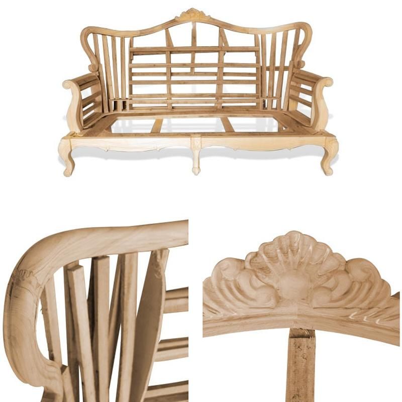 Home Furniture Couch Factory Wholesale Solid Wood Carved Fabric Sofa