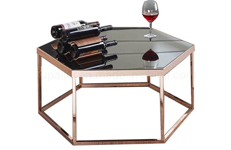 China Factory Direct Cheap Tempered Glass Hexagon Coffee Table