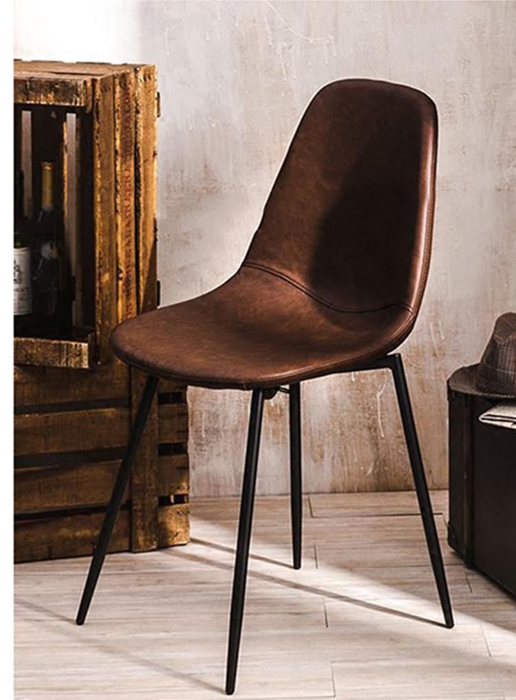 Nordic Italian Design PU Leather Dining Chair Antique Living Room Lounge Chair with Metal Leg