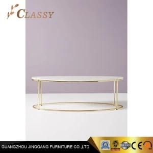 off White Marble Coffee Table with Metal Legs in a Brushed Finish
